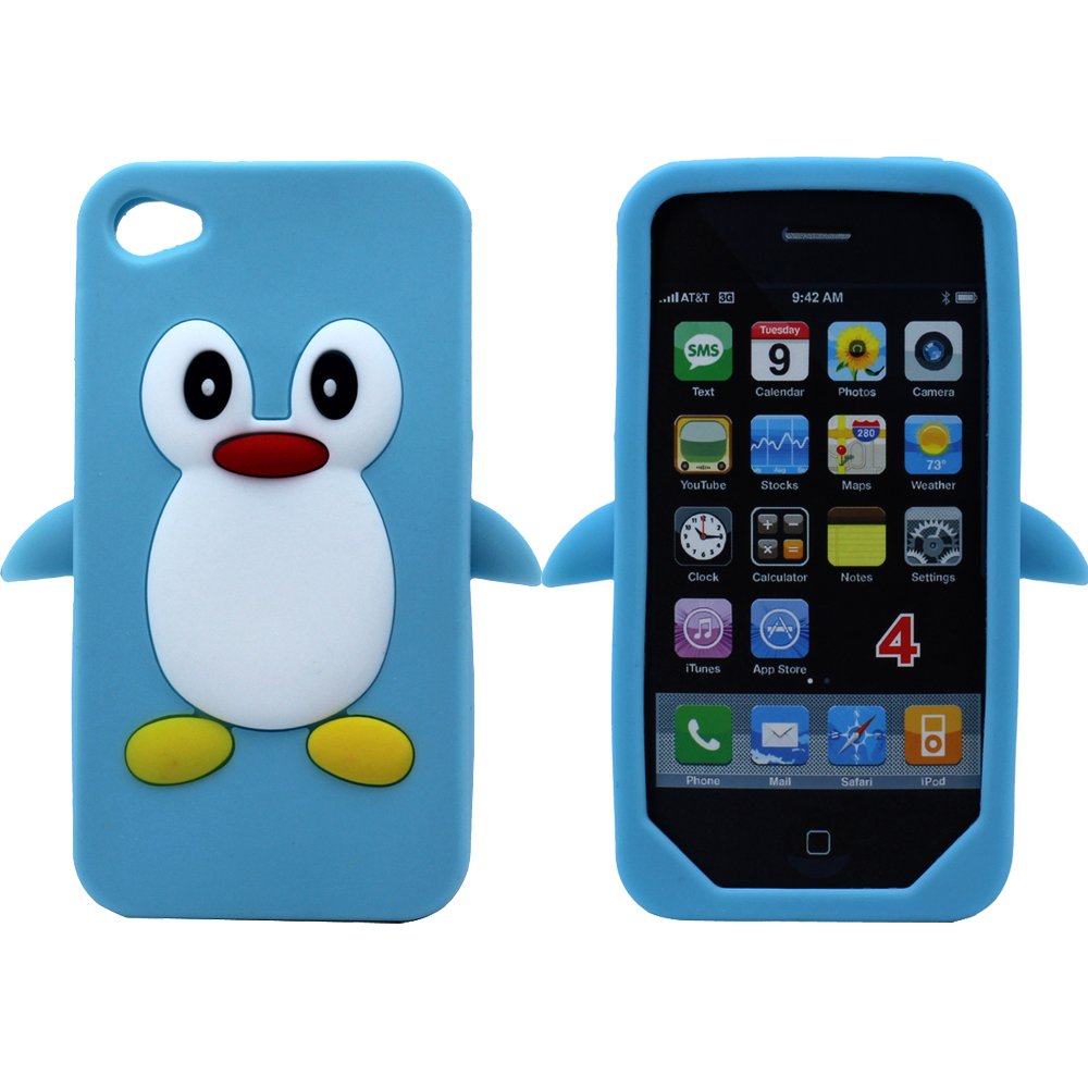 Wholesale iPhone 4S 4 3D Penguin Case Light Blue